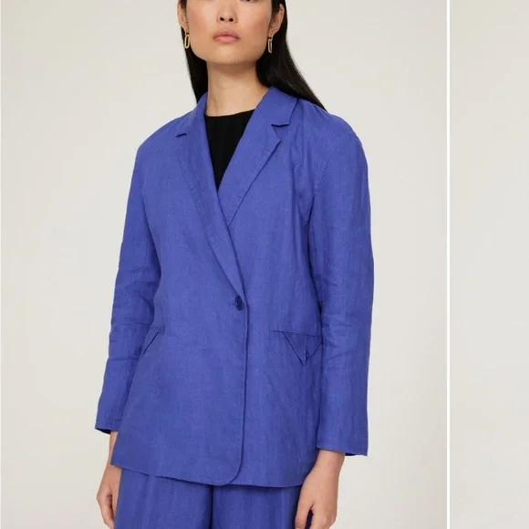 Madewell Double Breasted Linen oversized Blazer jacket cobalt blue - Medium - Picture 2 of 4